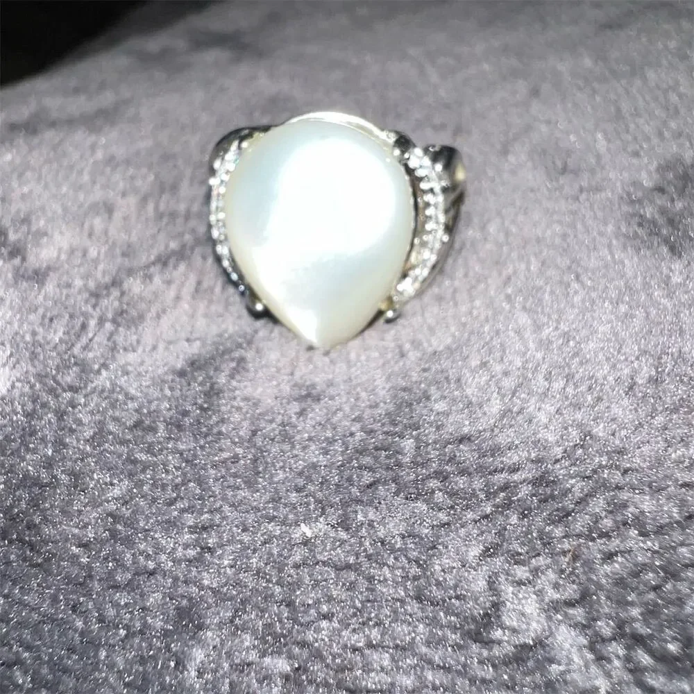 White Moonstone Ring - Silver Plated- Adjustable